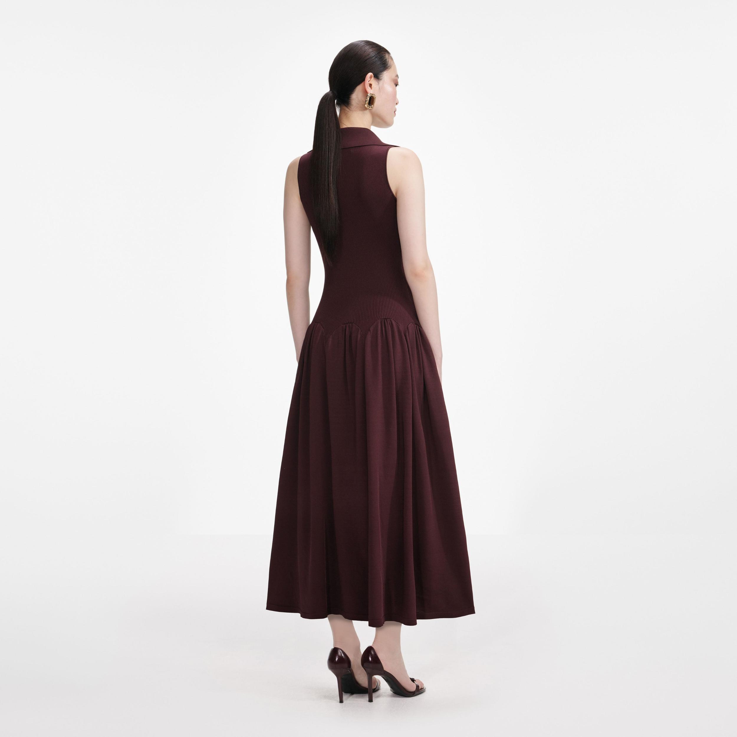 Brown Ribbed Knit Midi Dress Product Image