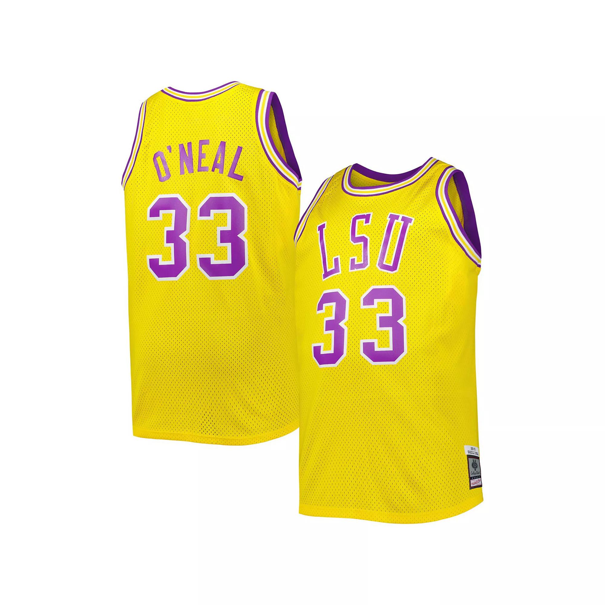 Men's 1990/91 Mitchell & Ness Shaquille O'Neal Gold LSU Tigers Big & Tall Swingman Jersey,  Product Image