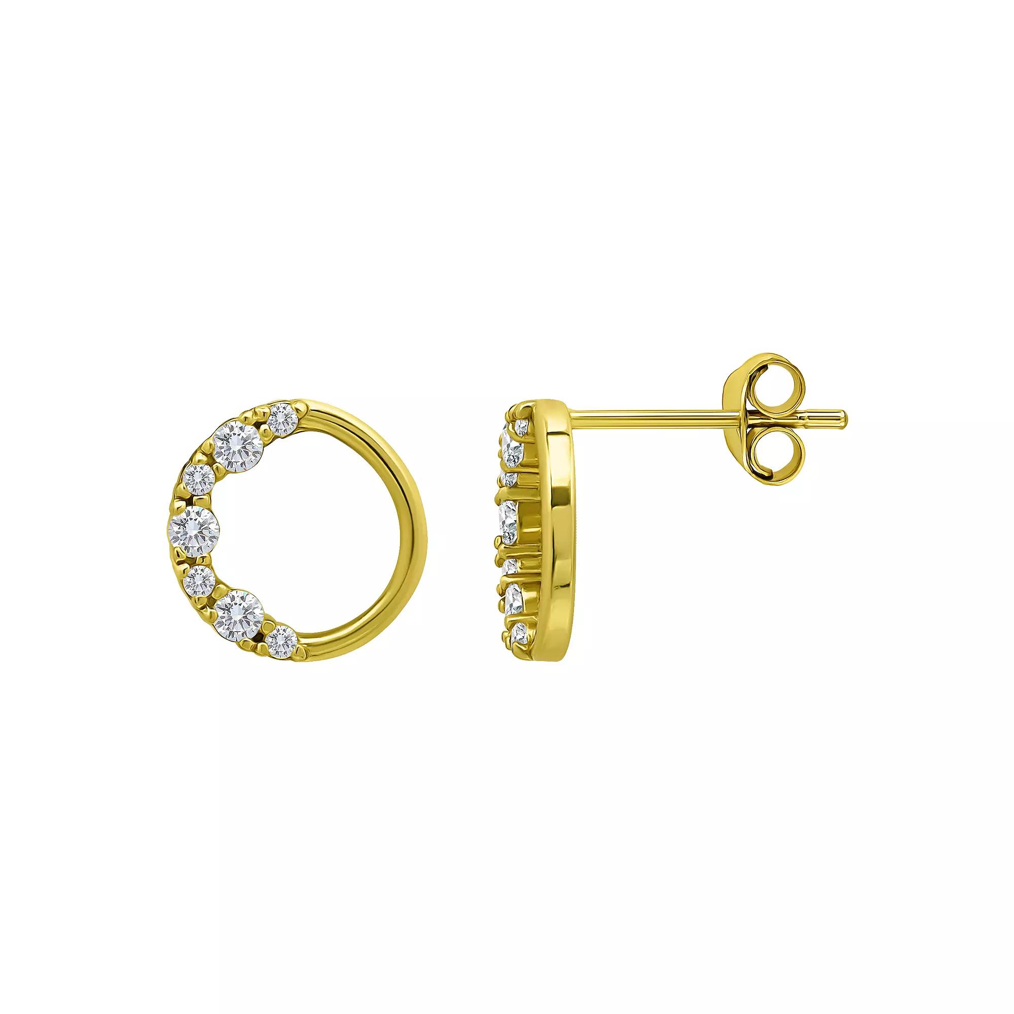 Aleure Precioso Sterling Silver Pave Cubic Zirconia Open Circle Stud Earrings, Women's, Gold Tone Product Image