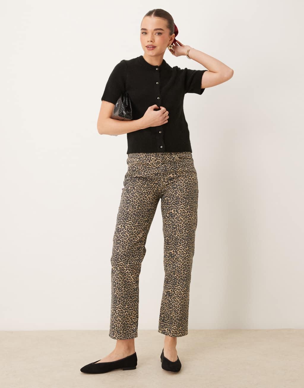 Gina Tricot knitted short sleeve cardigan in black Product Image