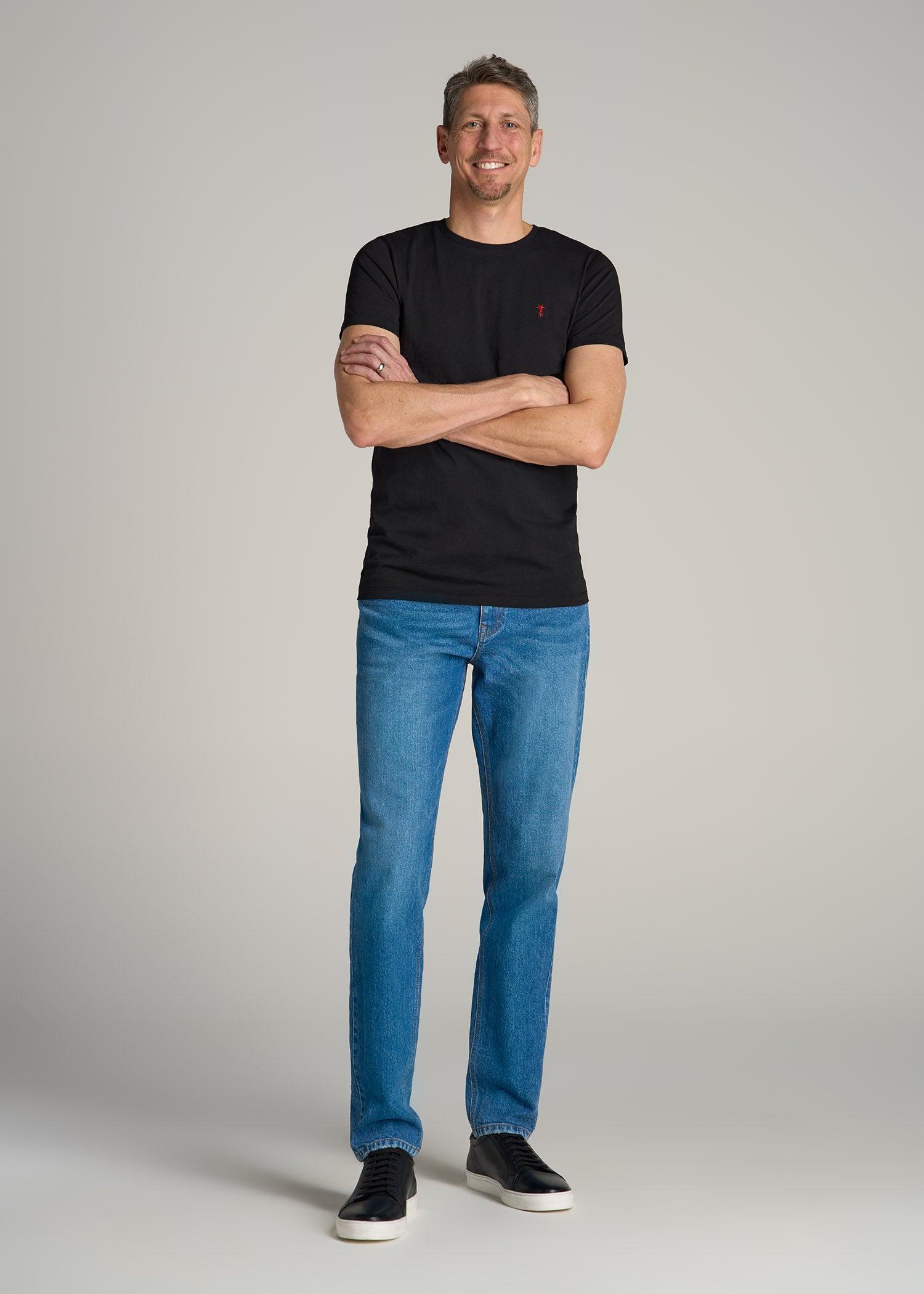 MODERN-FIT Embroidered Logo Crewneck T-Shirt for Tall Men in White Male Product Image