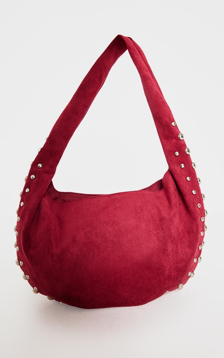 Burgundy Faux Suede Studded Shoulder Bag Product Image