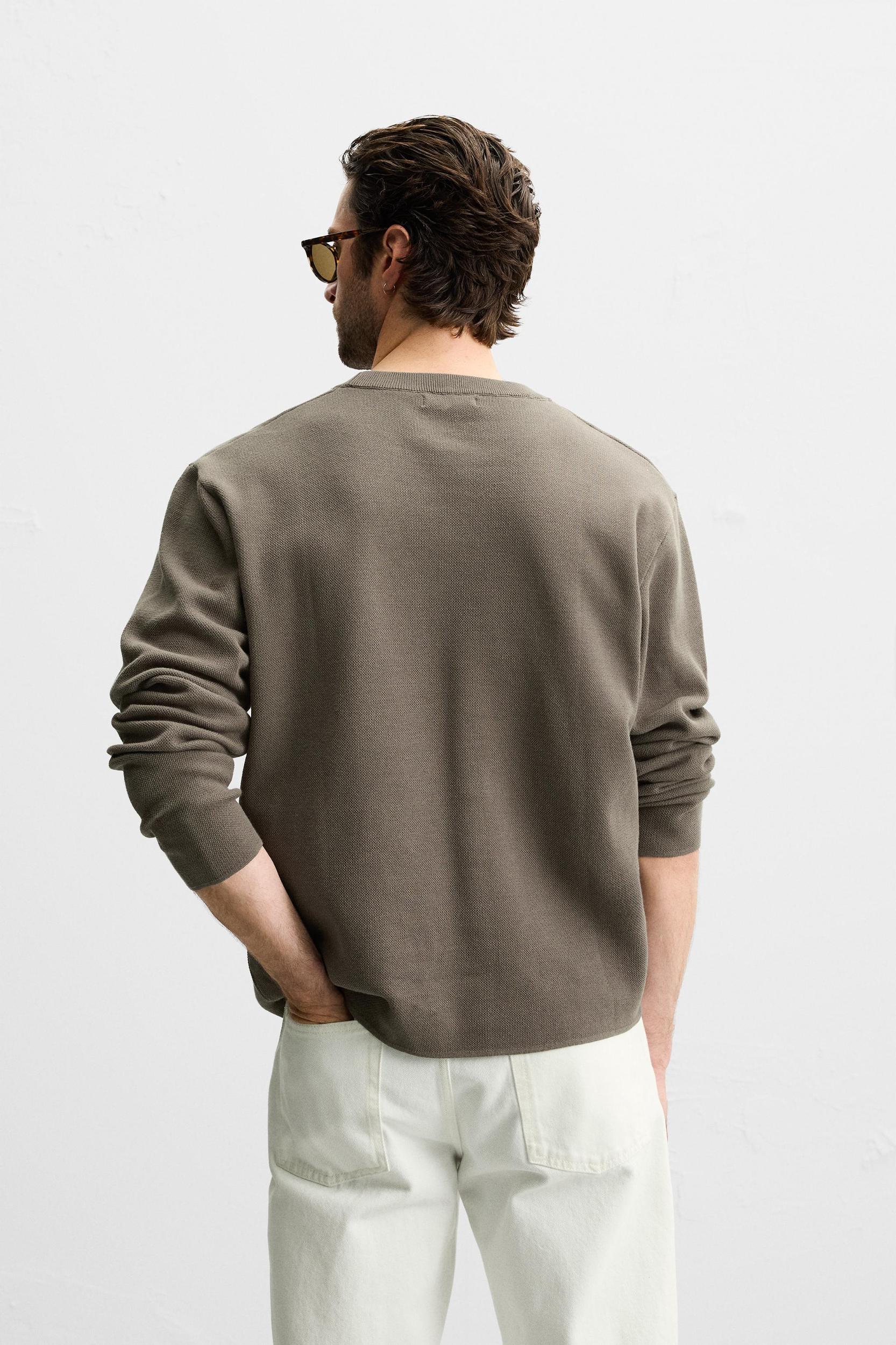 COTTON BLEND TEXTURED WEAVE SWEATER Product Image