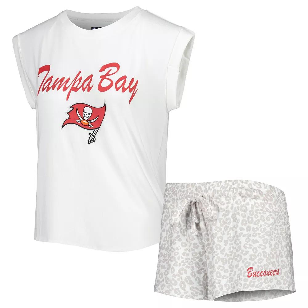 Women's Concepts Sport White/Cream Tampa Bay Buccaneers Montana Knit T-Shirt & Shorts Sleep Set,  Product Image