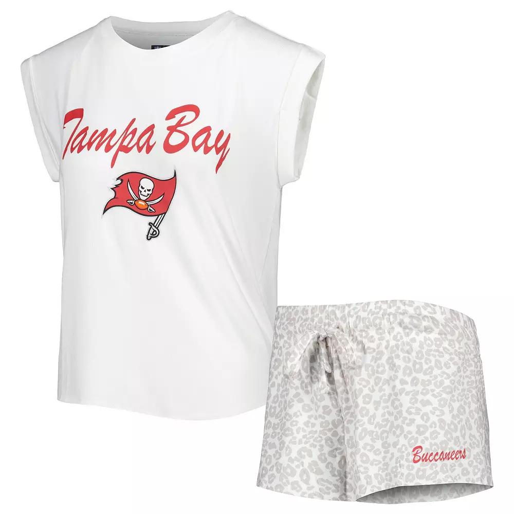 Women's Concepts Sport White/Cream Tampa Bay Buccaneers Montana Knit T-Shirt & Shorts Sleep Set,  Product Image