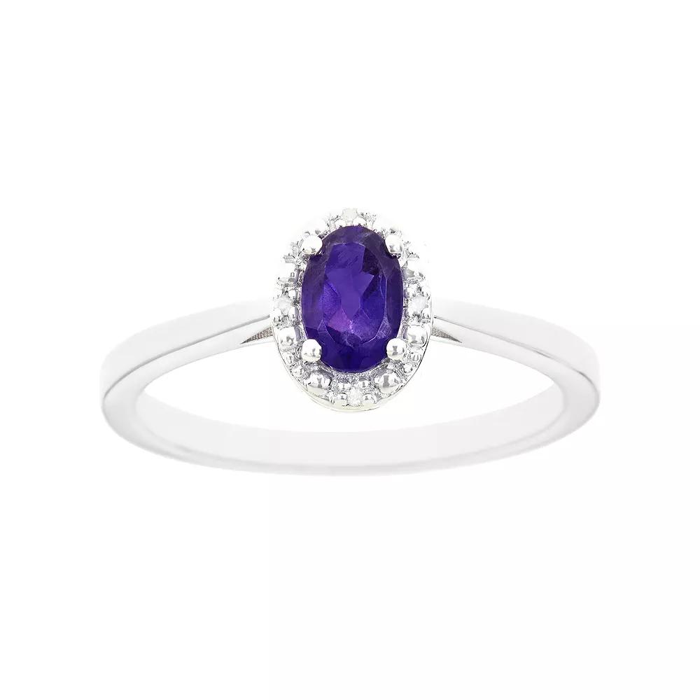 Celebration Gems Sterling Silver Amethyst & Diamond Accent Oval Halo Ring, Women's,  Product Image