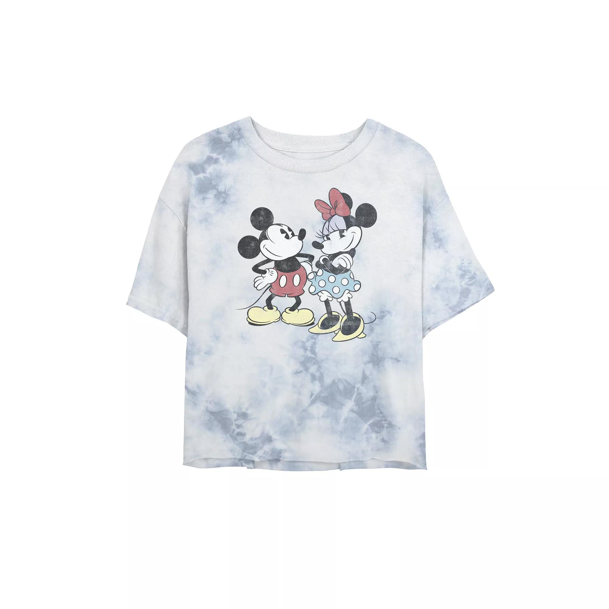 Juniors' Disney Mickey And Minnie Retro Friends Bombard Wash Crop Graphic Tee, Women's, Size: XL, White Blue Product Image
