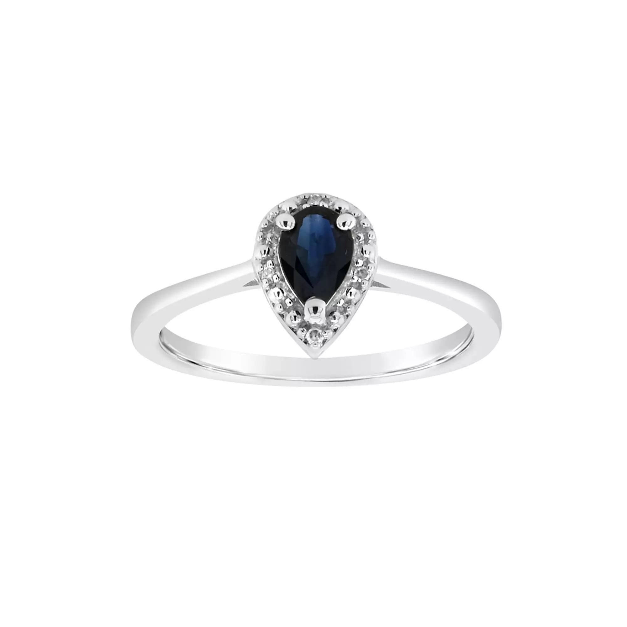 Celebration Gems Sterling Silver Pear-Shaped Genuine Sapphire Diamond Accent Frame Ring, Women's,  Product Image