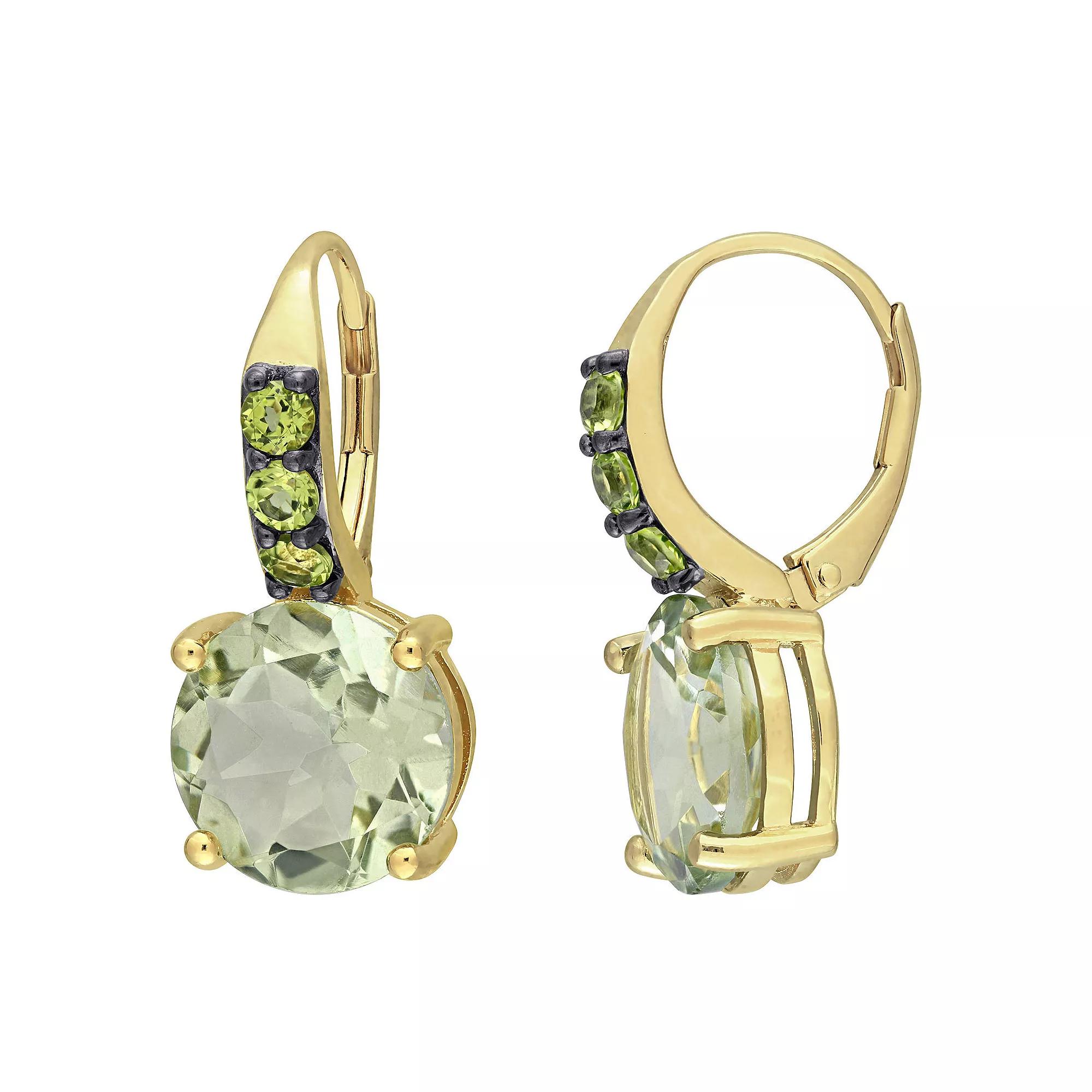 Stella Grace 18K Gold Over Silver Green Quartz & Peridot Leverback Earrings, Women's, Gold Tone Product Image