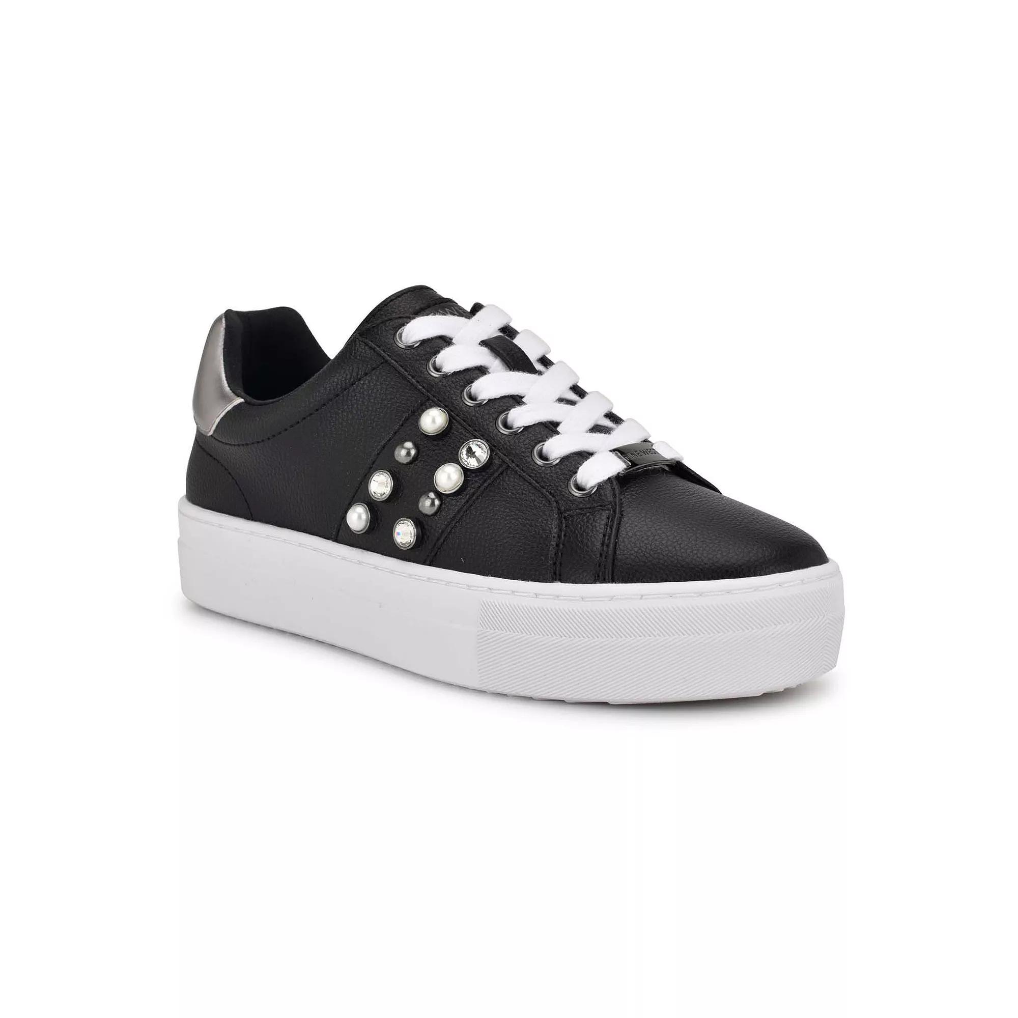 Nine West Gripes Lace-Up Round Toe Women's Platform Sneakers, Size: 8, Black Silver Product Image