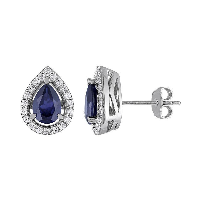 Stella Grace Lab-Created Blue Sapphire and Lab-Created White Sapphire Sterling Silver Teardrop Halo Stud Earrings, Women's Product Image