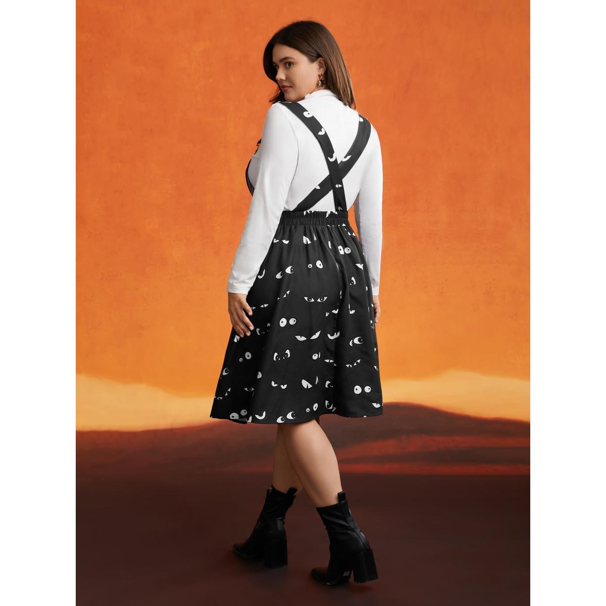 Plus Size Bat Eyes Overall Straps Skirt Midi Dress Black Women Cocktail Non Party Curvy Bloomchic 22-24/3X Product Image