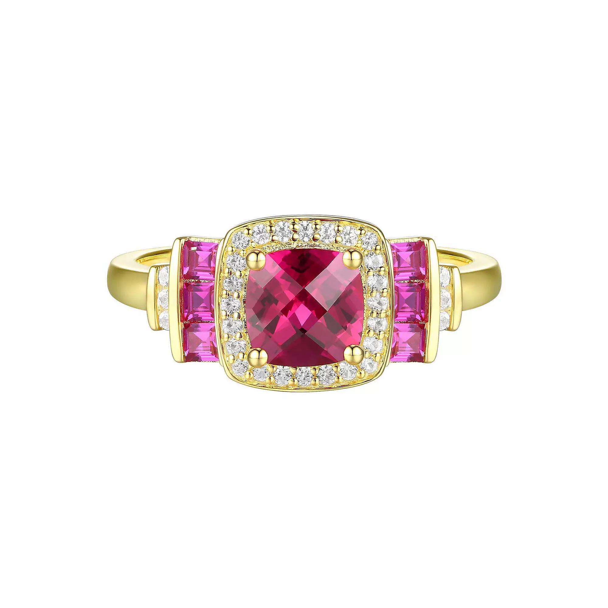 14k Gold Over Silver Lab-Created Ruby, Lab-Created White Sapphire Solitaire Ring, Women's, Size: 7, Gold Tone Product Image