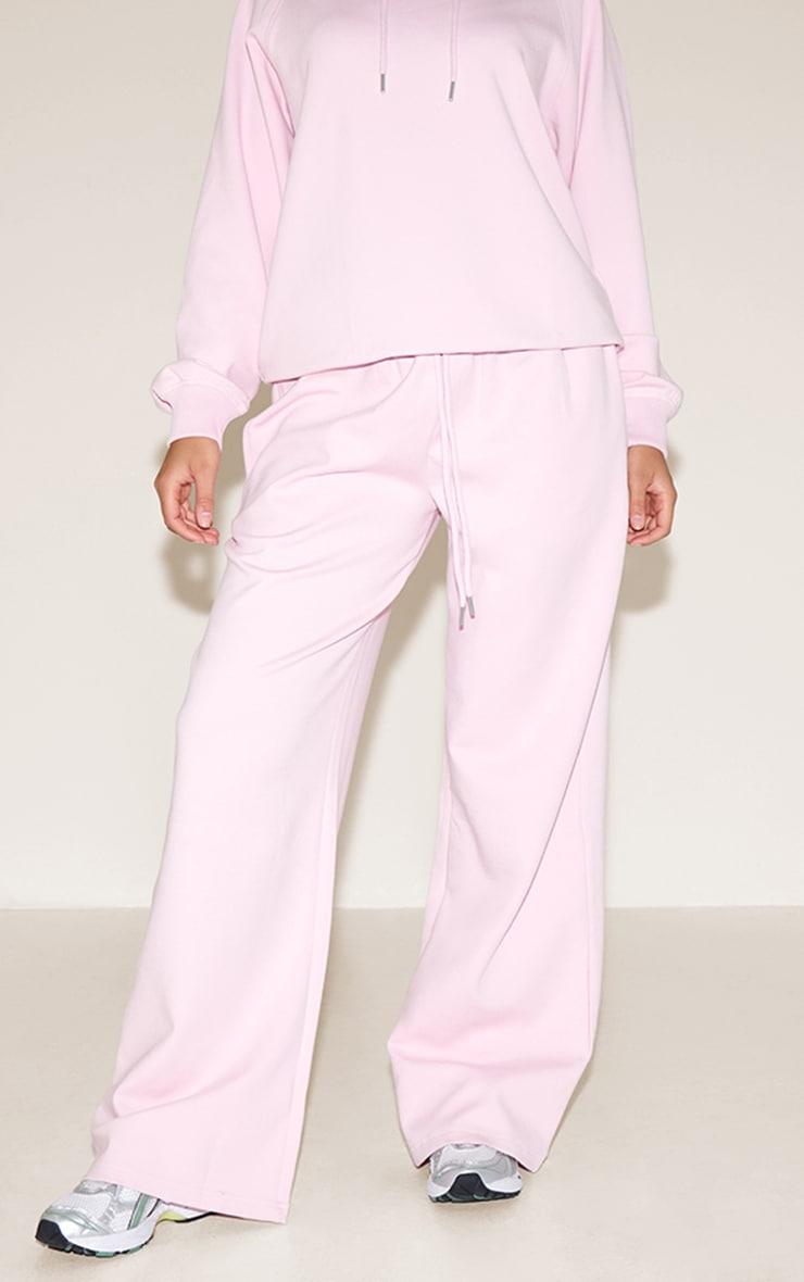 Pink Embroidered Interlock Wide Leg Sweatpant Product Image