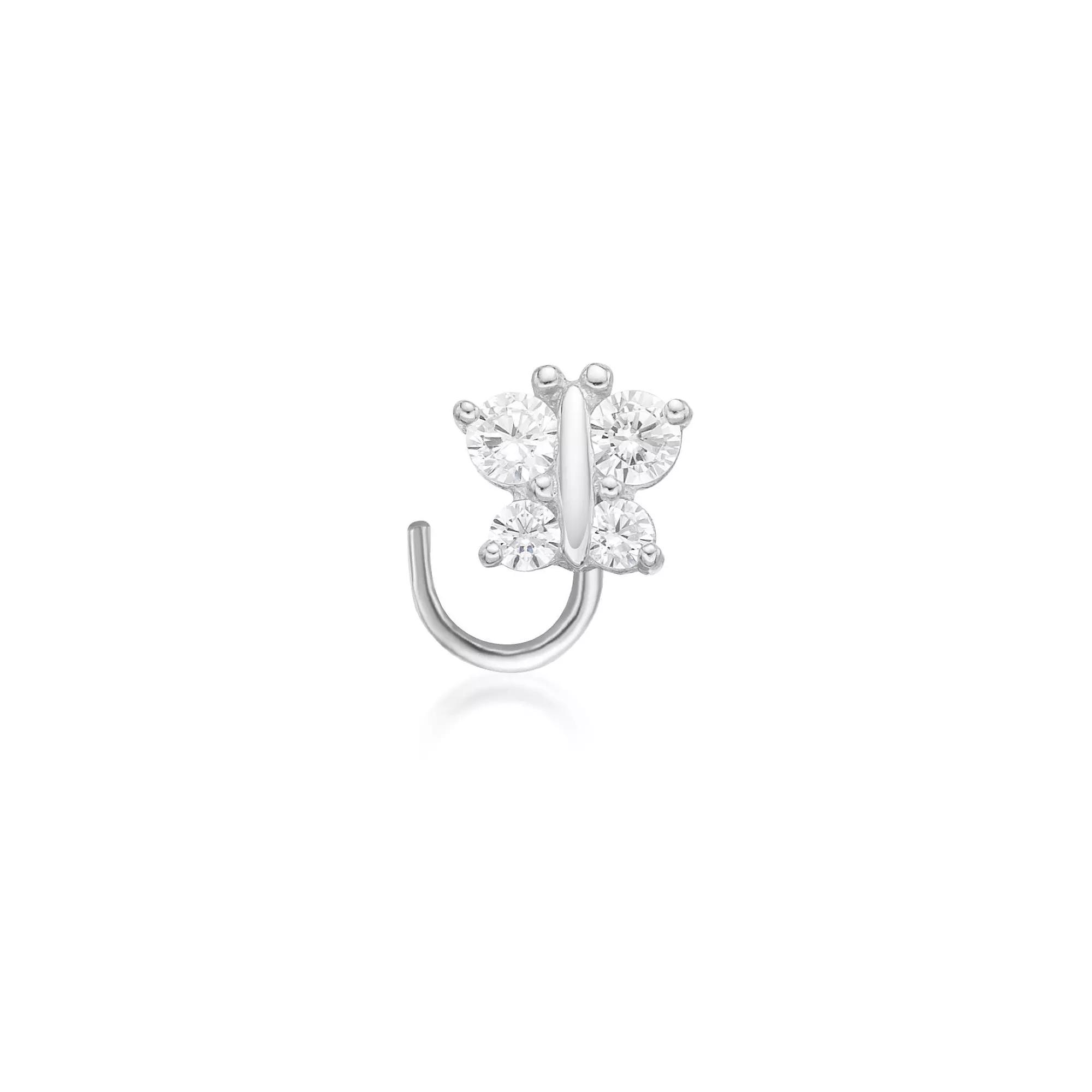 Lila Moon 14k Gold 1/10 Carat T.W. Lab-Grown Diamond Butterfly Nose Ring, Women's, 14k White Gold Product Image