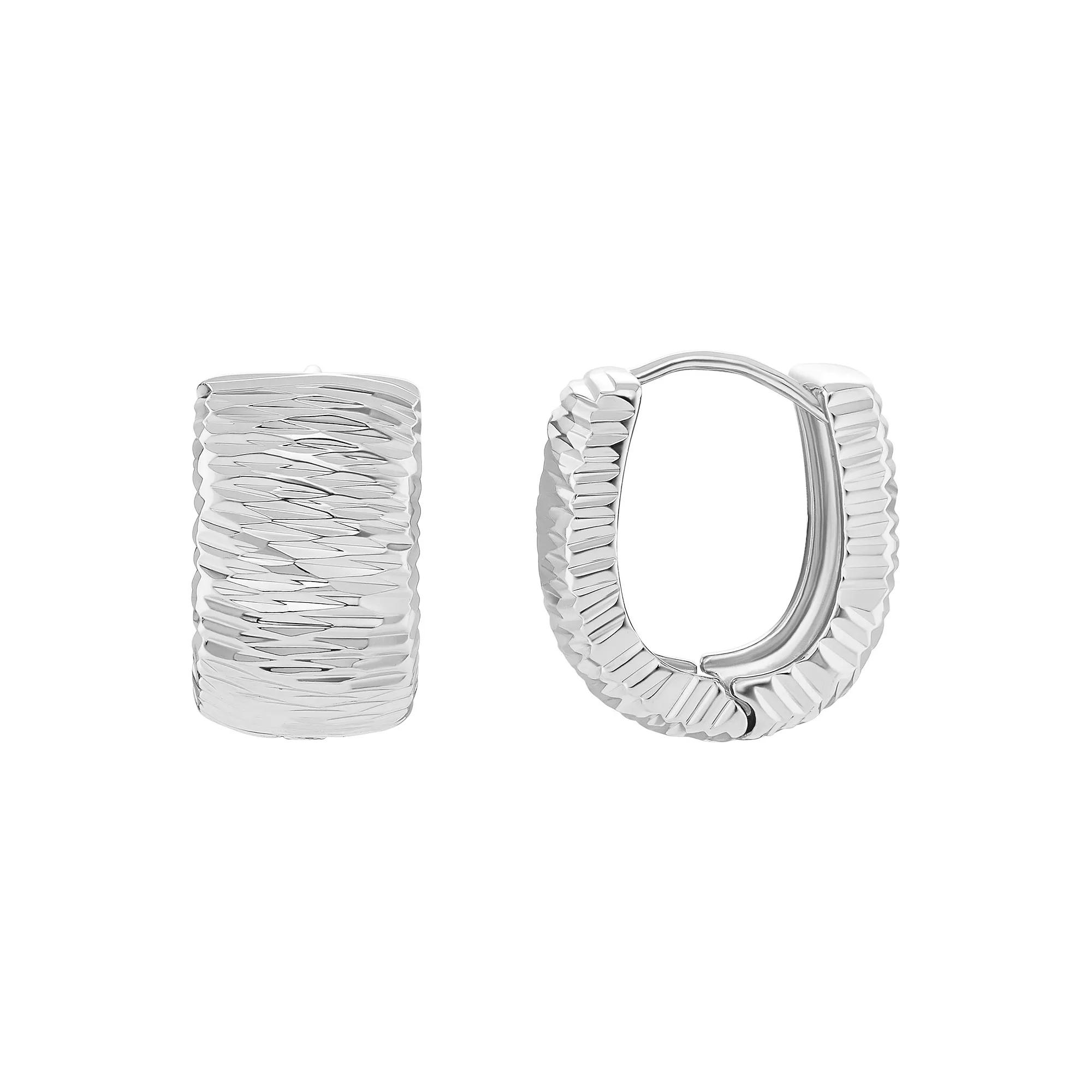 PRIMROSE Fine Silver Plated Diamond Cut Hoop Earrings, Women's, Silver Tone Product Image