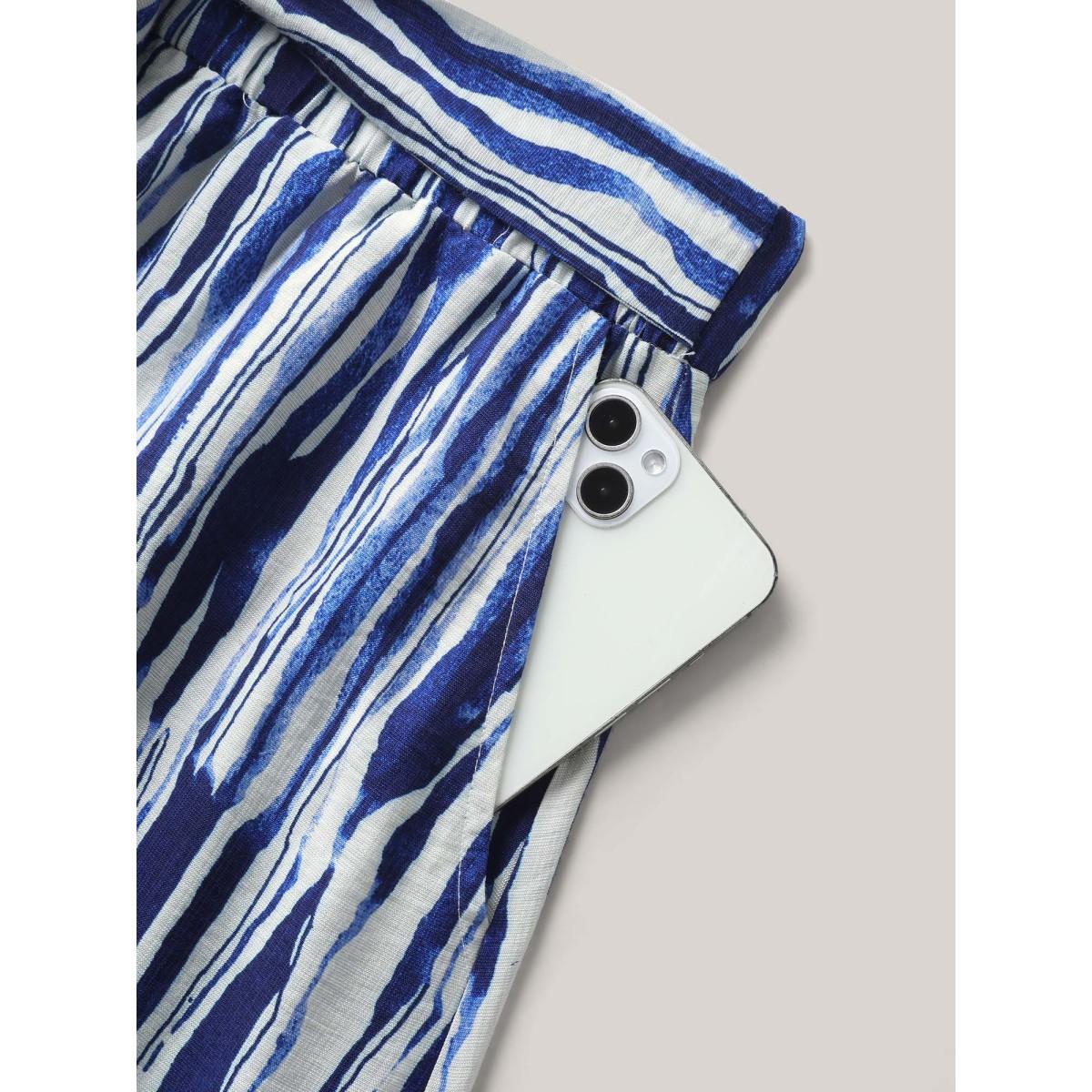 Plus Size Nautical Stripes Belted Tiered Maxi Skirt Women Navy Loose No stretch Side seam pocket Belt Vacation Skirts BloomChic 30/6X Product Image