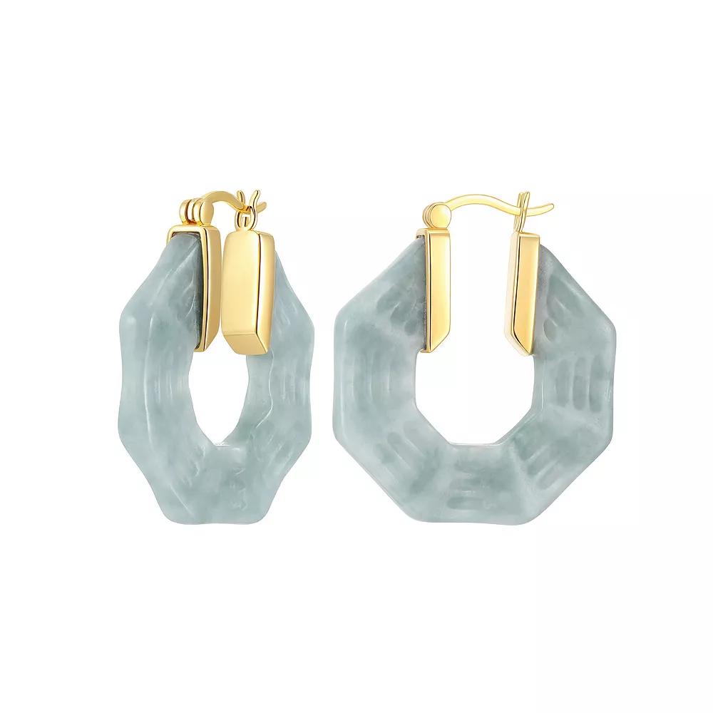 Dynasty Jade 18k Gold over Sterling Silver Genuine Jade Hoop Earrings, Women's, Gold Tone Product Image