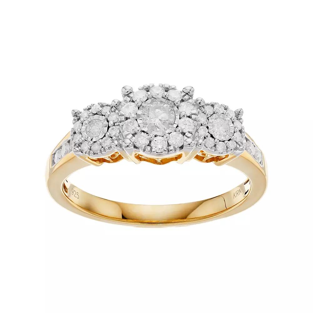 Sterling Silver 1/2 Carat T.W. Diamond 3-Stone Cluster Engagement Ring, Women's, Size: 7, 14k Rose Gold Over Product Image