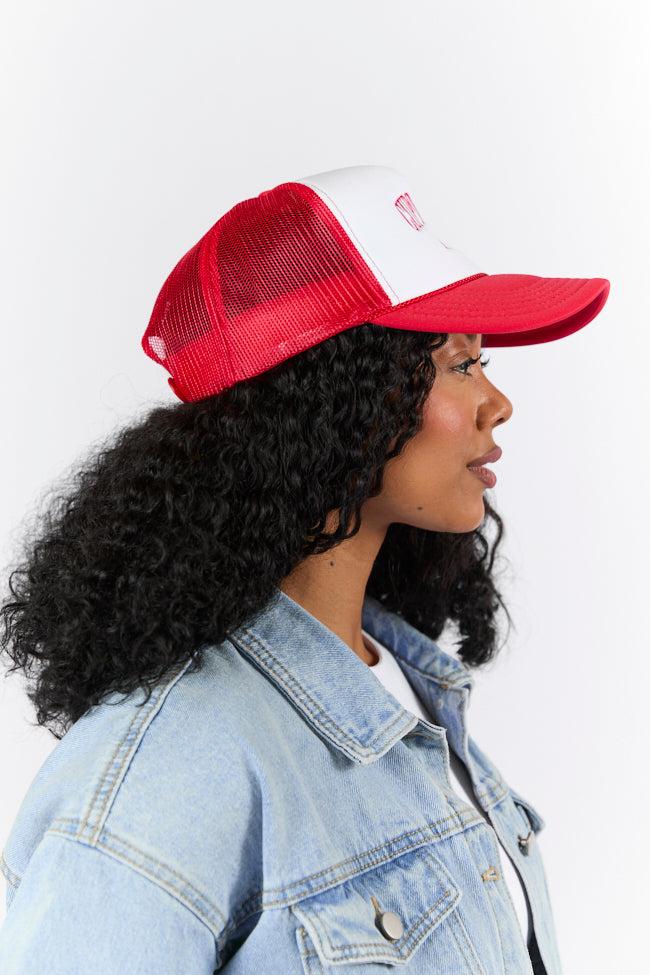 Cupid Must Be A Cowboy Red and White Trucker Hat FINAL SALE Product Image