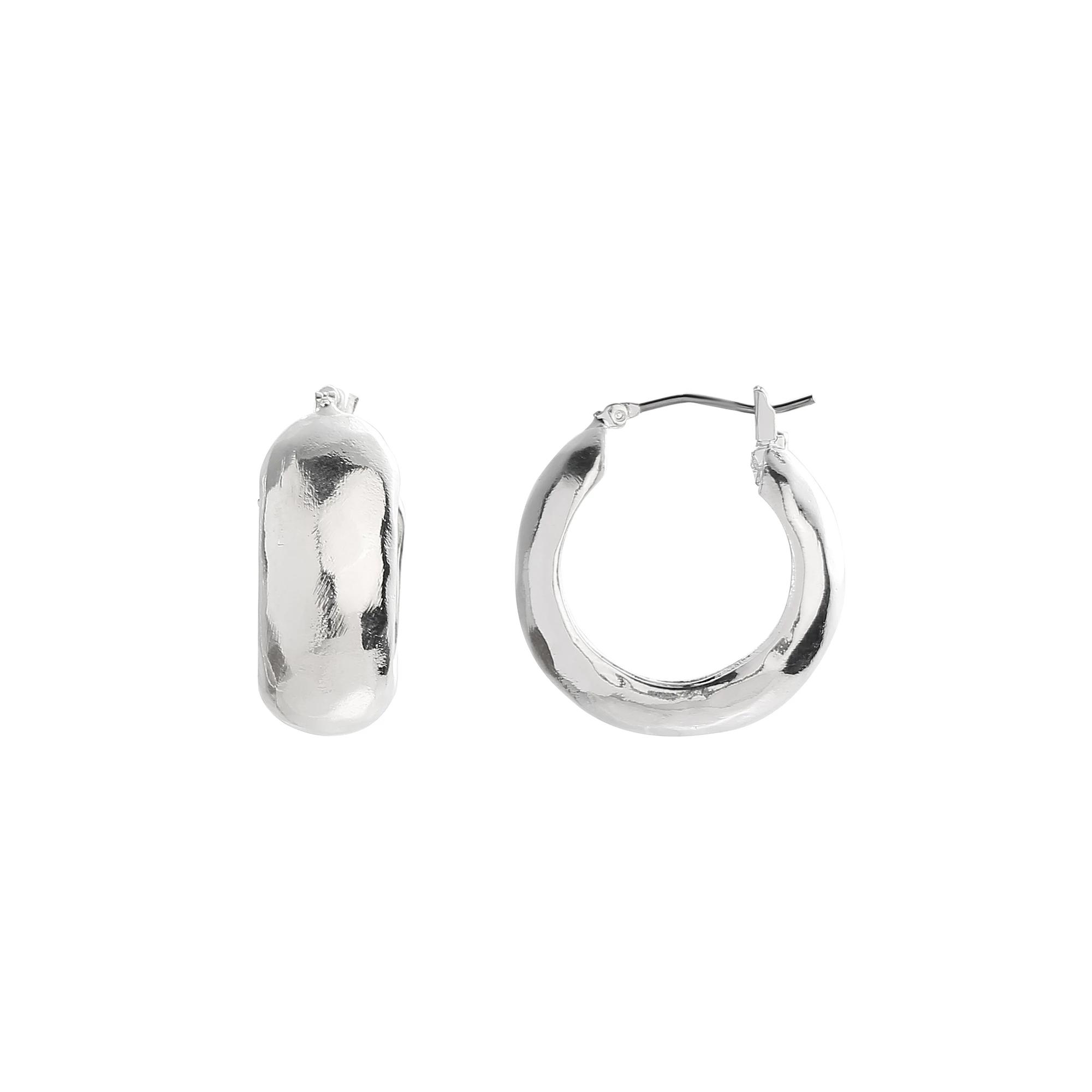 Bella Uno Worn Silver Hammered Huggie Hoop Earrings, Women's, Gold Tone Product Image