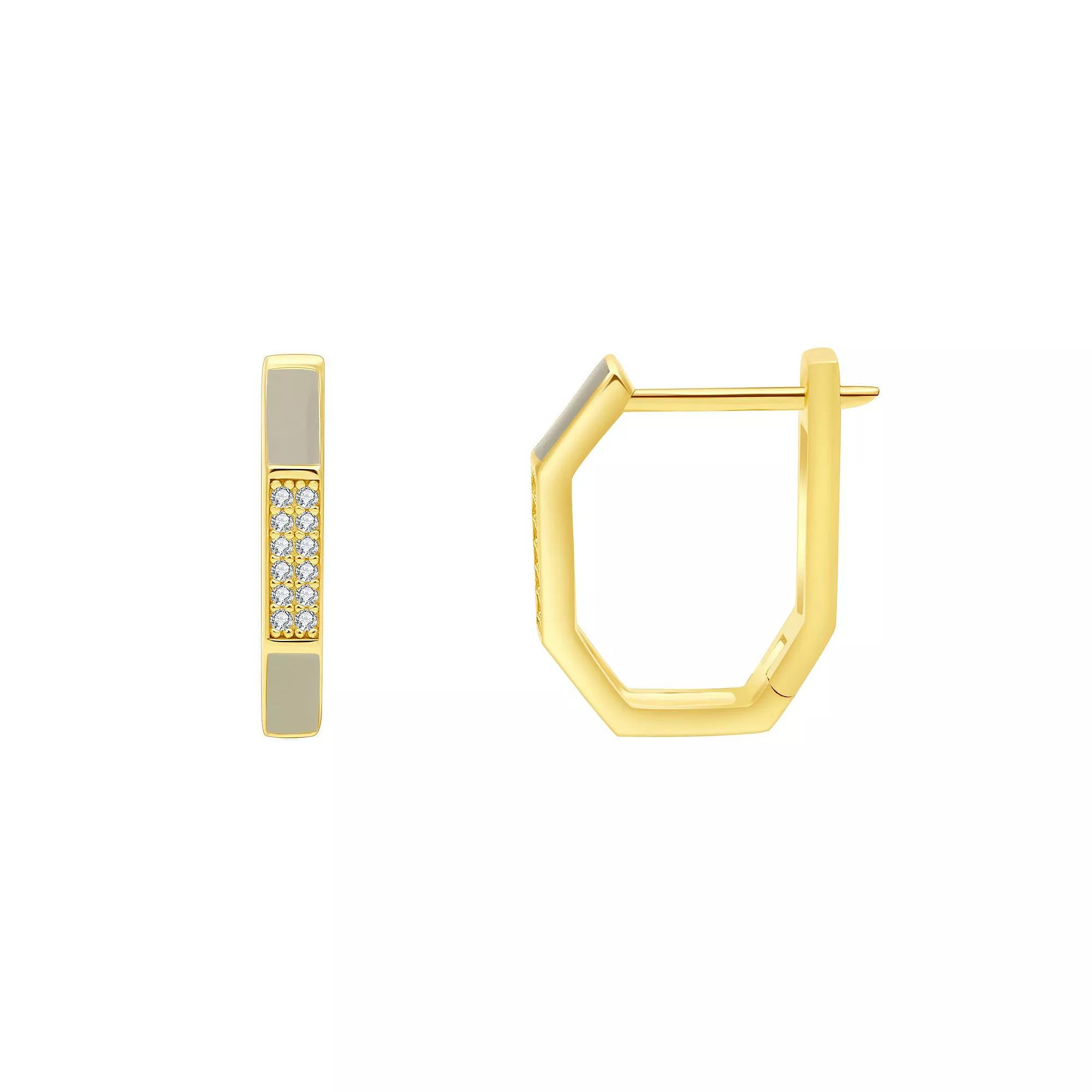 Enamorata White Enamel & Cubic Zirconia Oval Hoop Earrings, Women's, Gold Tone Gray Product Image