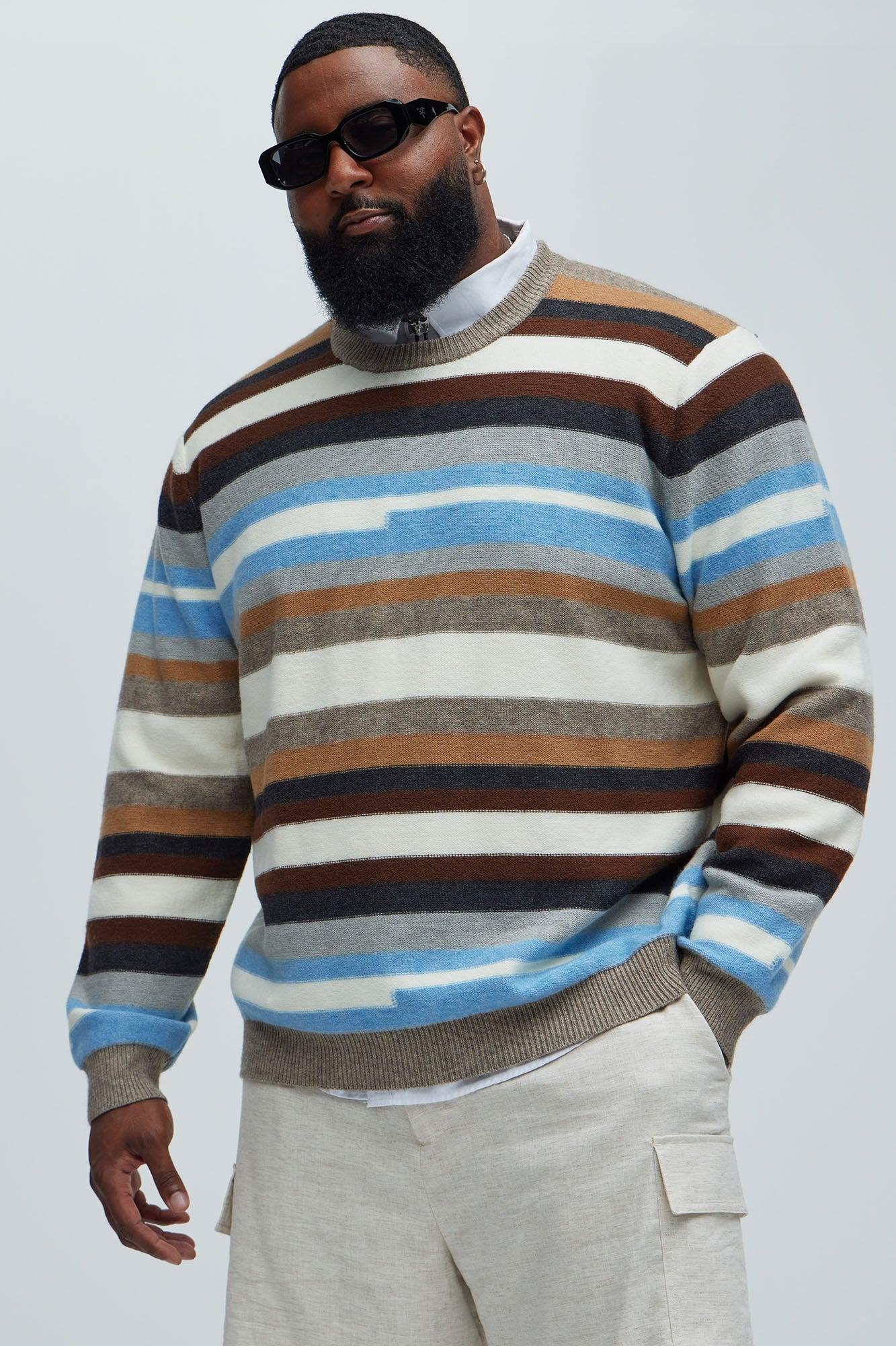 Full Striped Crewneck Sweater - Brown/combo Product Image