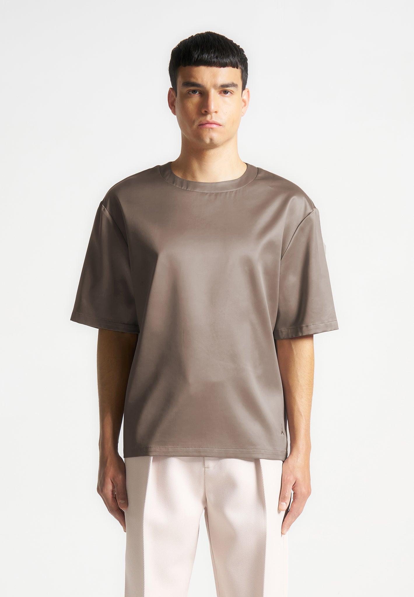 Satin Boxy Fit T-Shirt - Taupe Male Product Image
