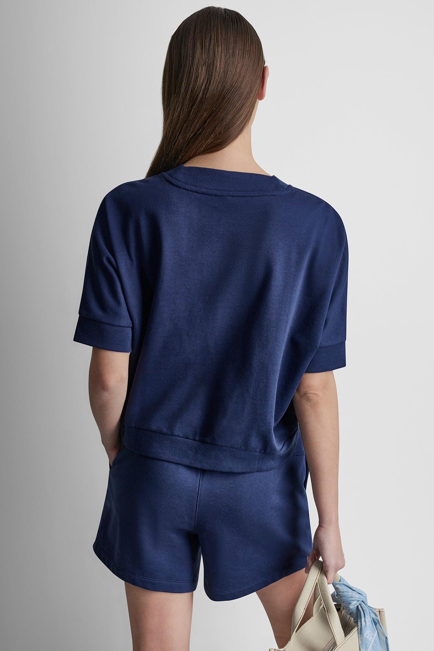 COTTON-BLEND TERRY SHORT SLEEVE LOGO HIGH-LOW TEE Product Image
