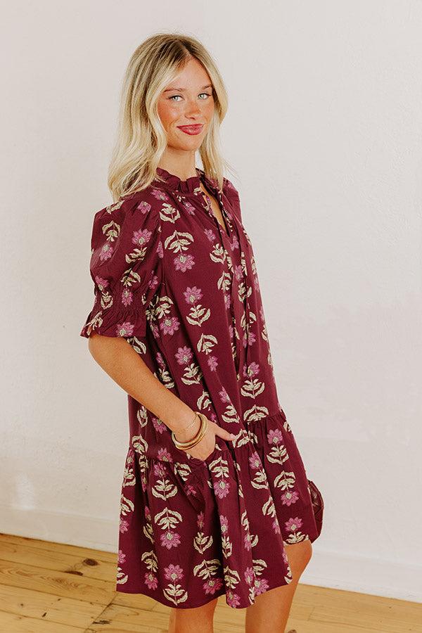 Bordeaux Sipping Floral Mini Dress Product Image