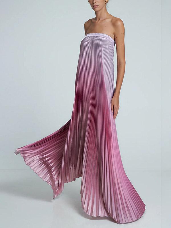 A-Line Loose Elasticity Gradient Pleated Tube Evening Dresses Maxi Dresses Product Image