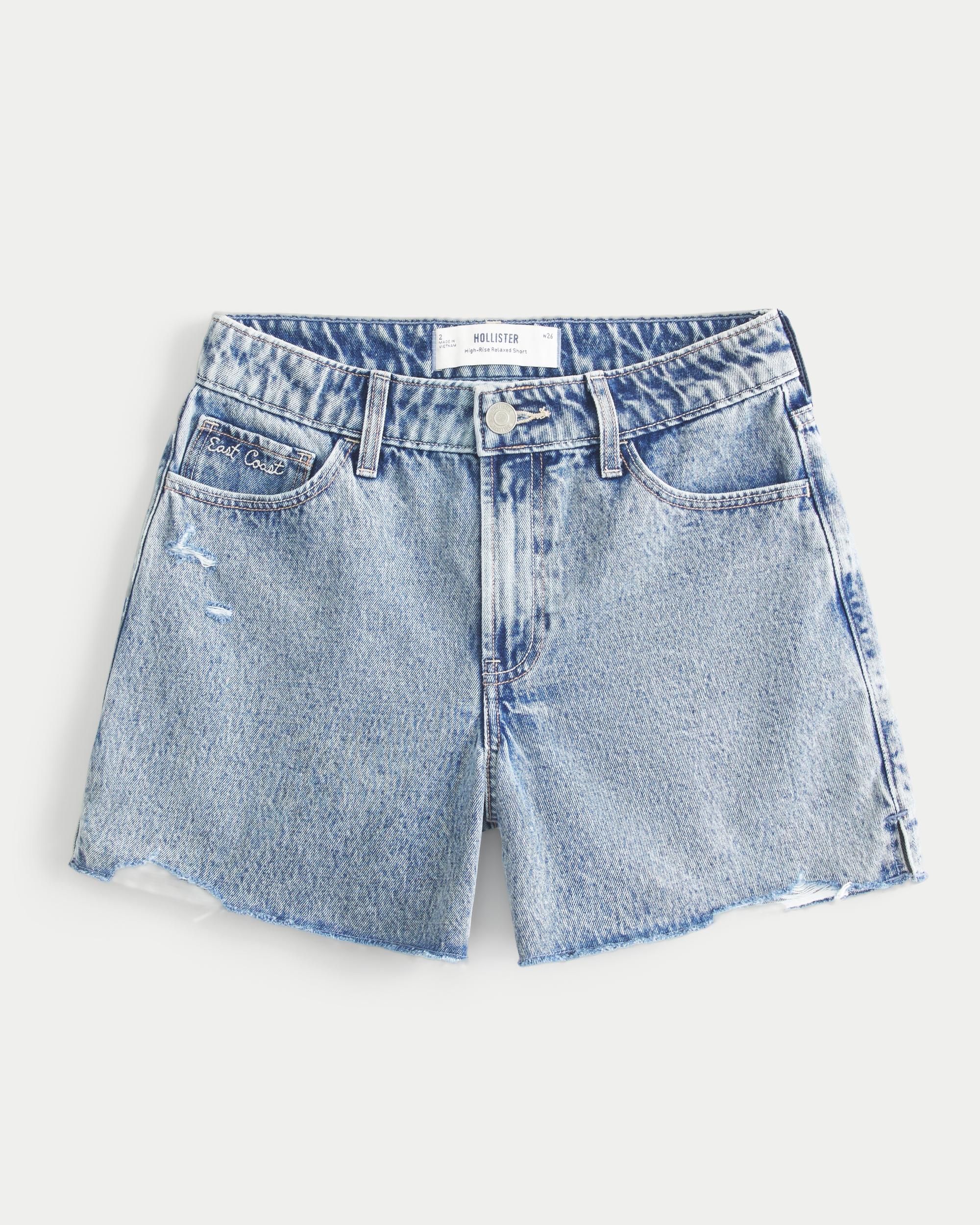 High-Rise Ripped Medium Wash Relaxed Denim Shorts 5" Product Image