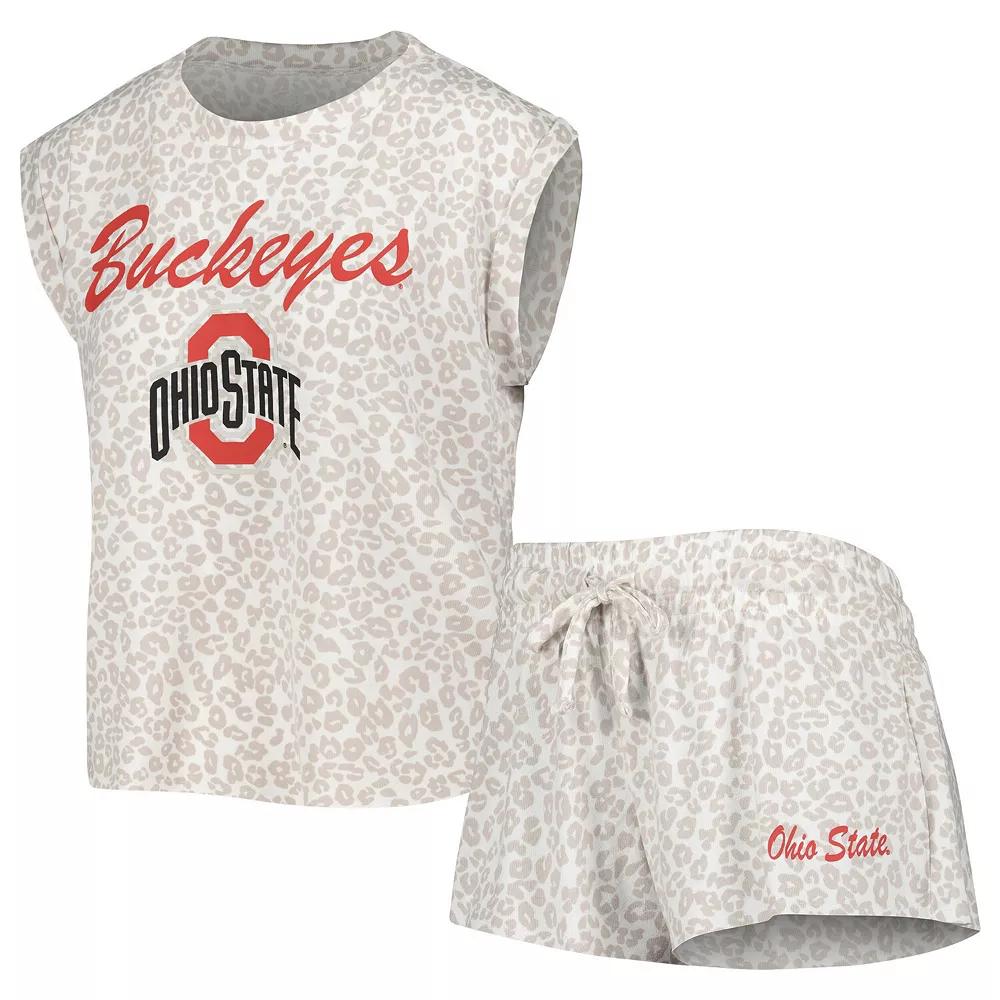 Women's Concepts Sport  Cream Ohio State Buckeyes Montana T-Shirt & Shorts Sleep Set, Size: Medium, Beige Product Image