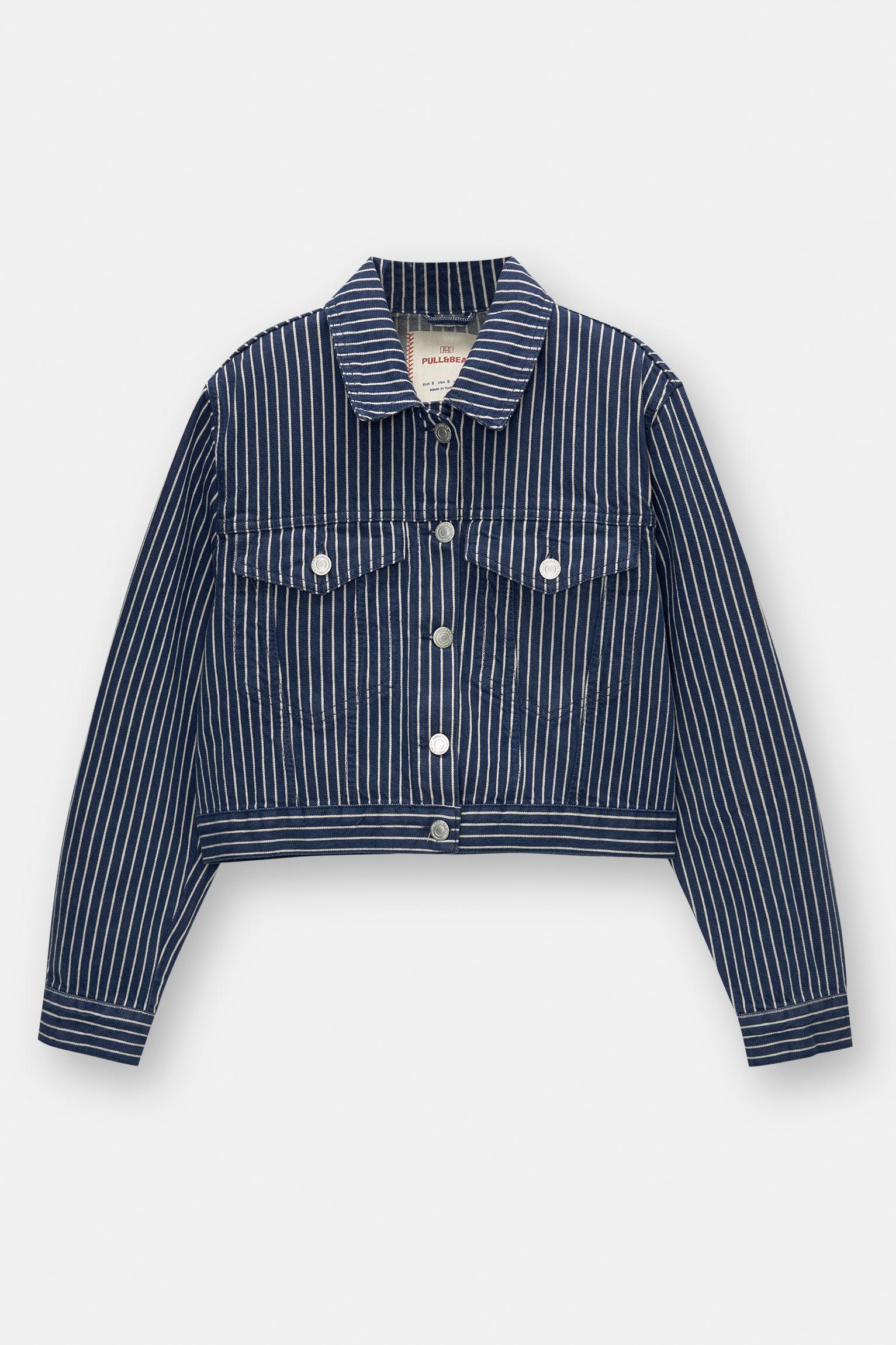 Oversized striped denim jacket Product Image