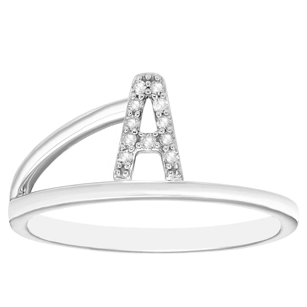 Boston Bay Diamonds Sterling Silver Diamond Accent Letter Initial Split Shank Ring, Women's, Size: 6, Silver Tone A Product Image