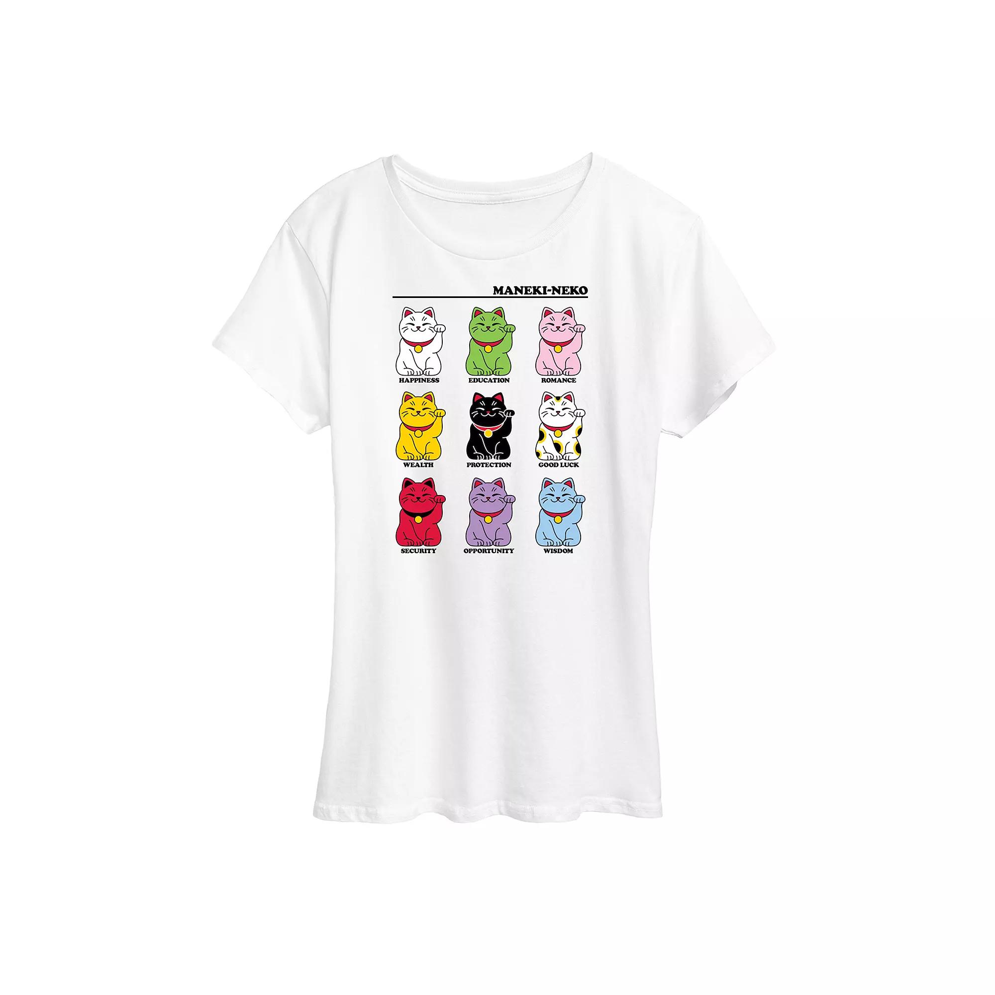 Women's Lucky Cat Grid Graphic Tee,  Product Image