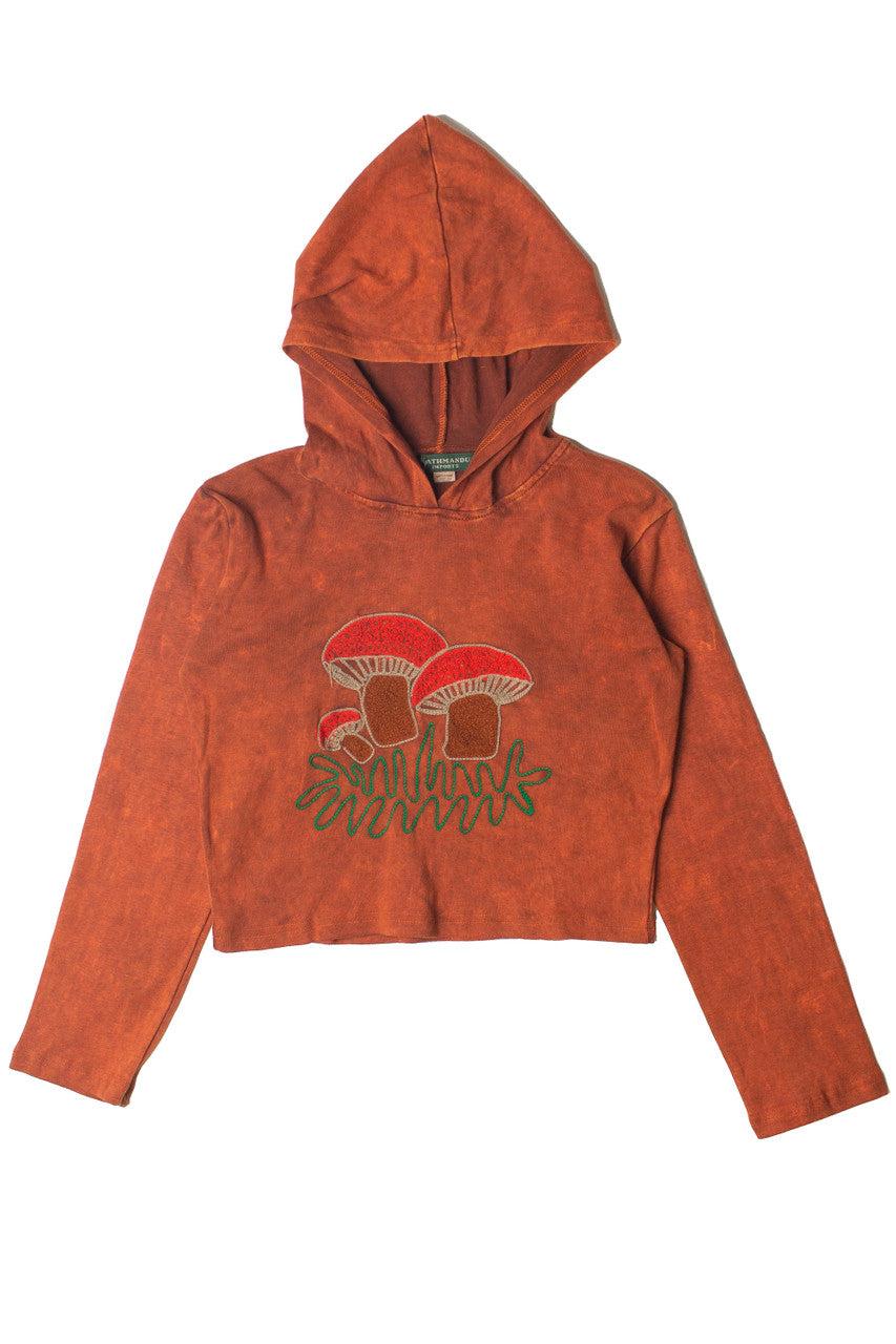 Embroidered Mushroom Mineral Wash Crop Hoodie Product Image