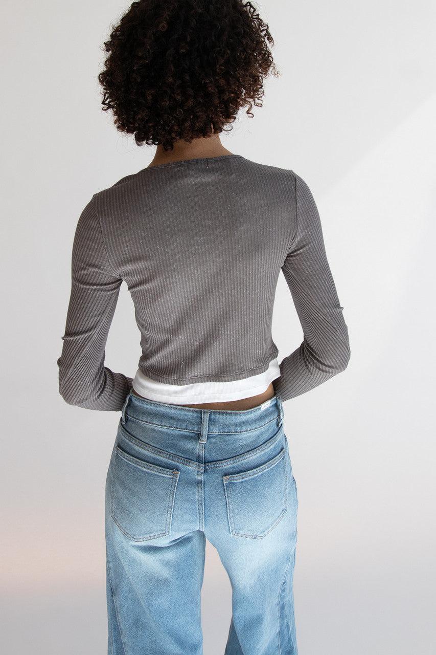 Lace Trim Ribbed Long Sleeve Top Product Image