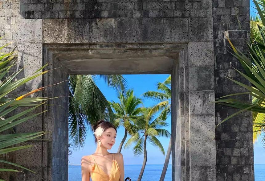 Spaghetti Strap Floral Open Back Midi A-Line Sundress Product Image