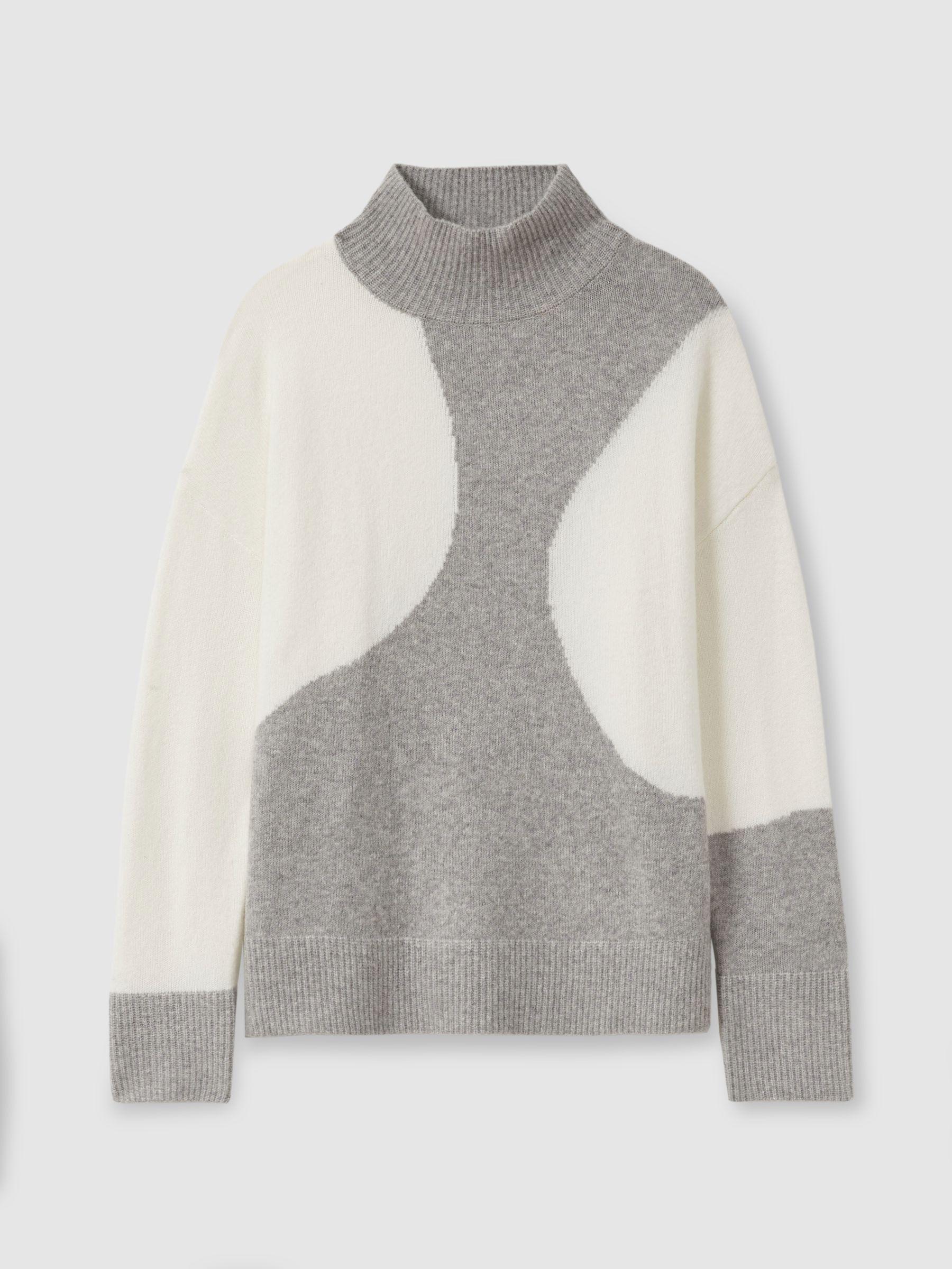 Colourblock Roll Neck Jumper in Ivory/Grey Product Image