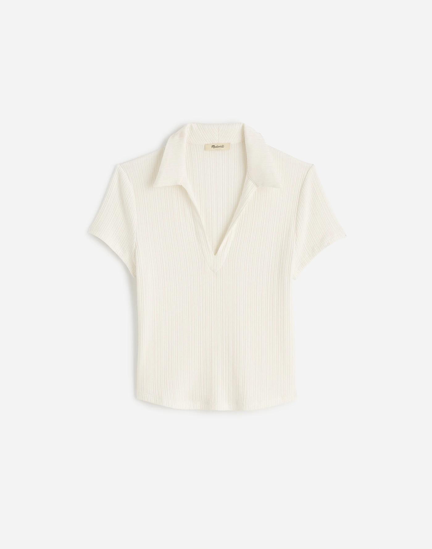 Ribbed V-Neck Polo Tee Product Image