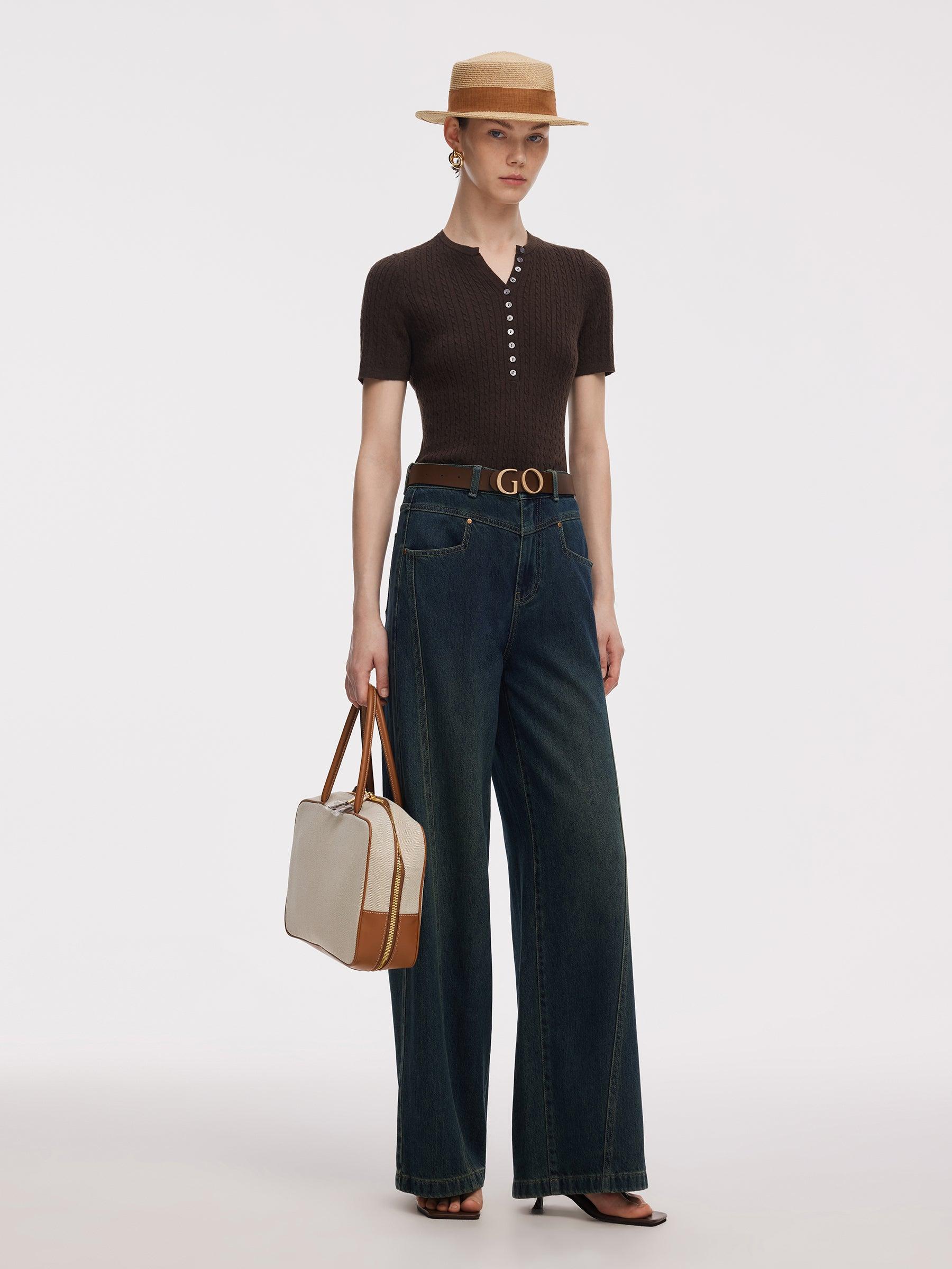 Henley Neck Women Knit Top Product Image