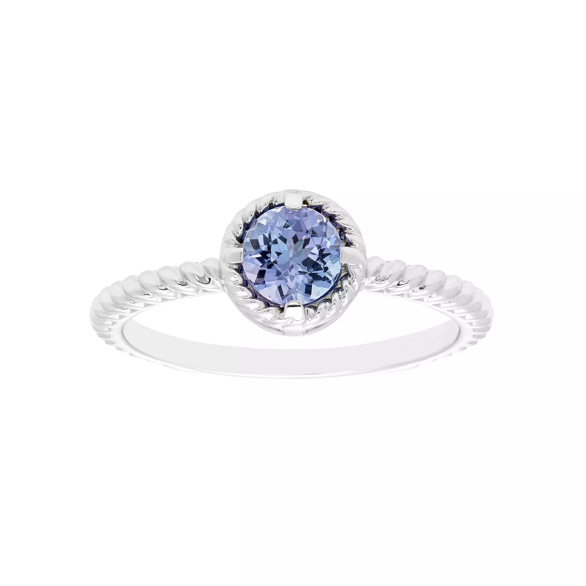 Boston Bay Diamonds Sterling Silver Genuine Tanzanite Rope Halo Stacking Ring, Women's, Size: 6 Product Image