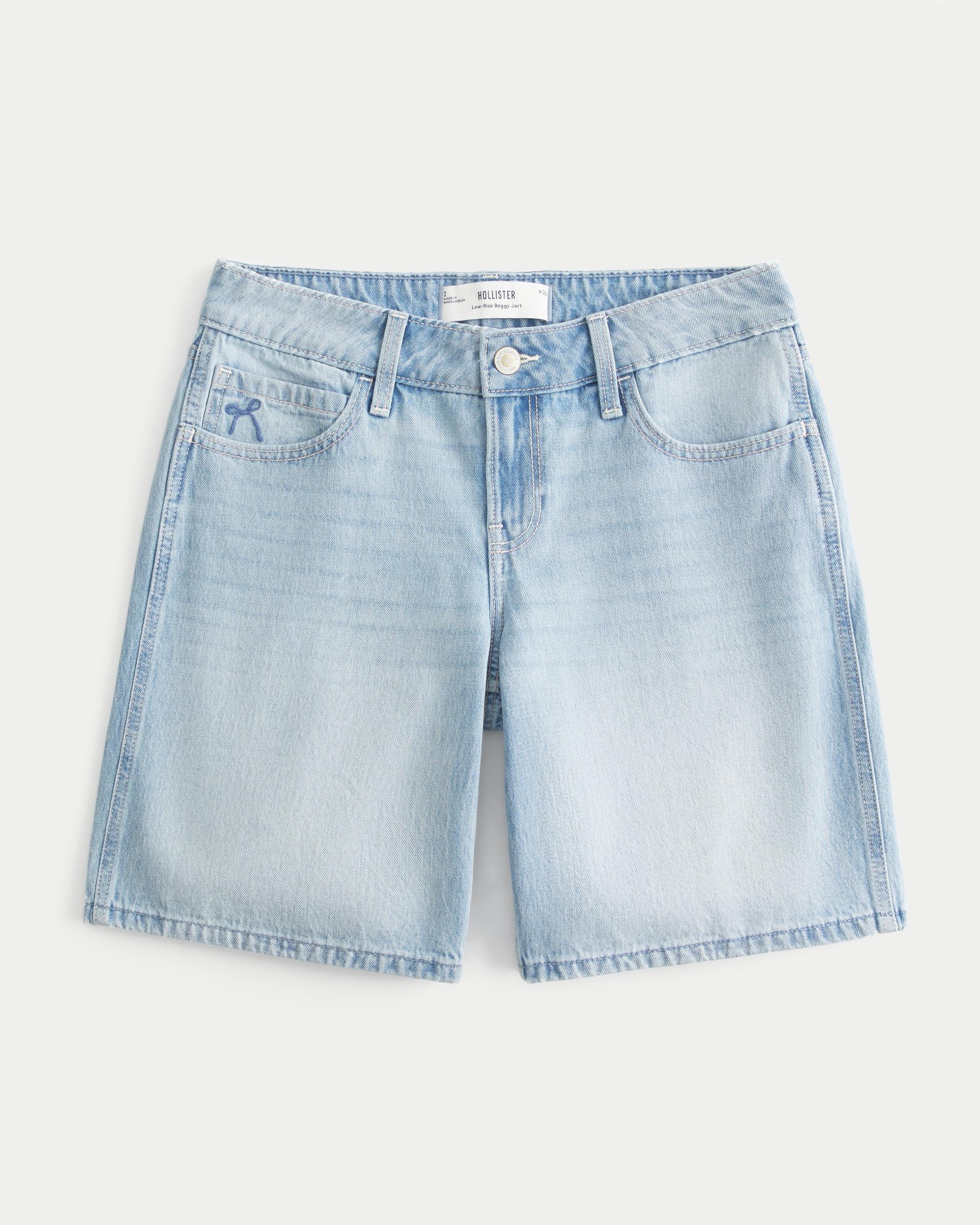 Low-Rise Medium Wash Number Graphic Baggy Jort Product Image