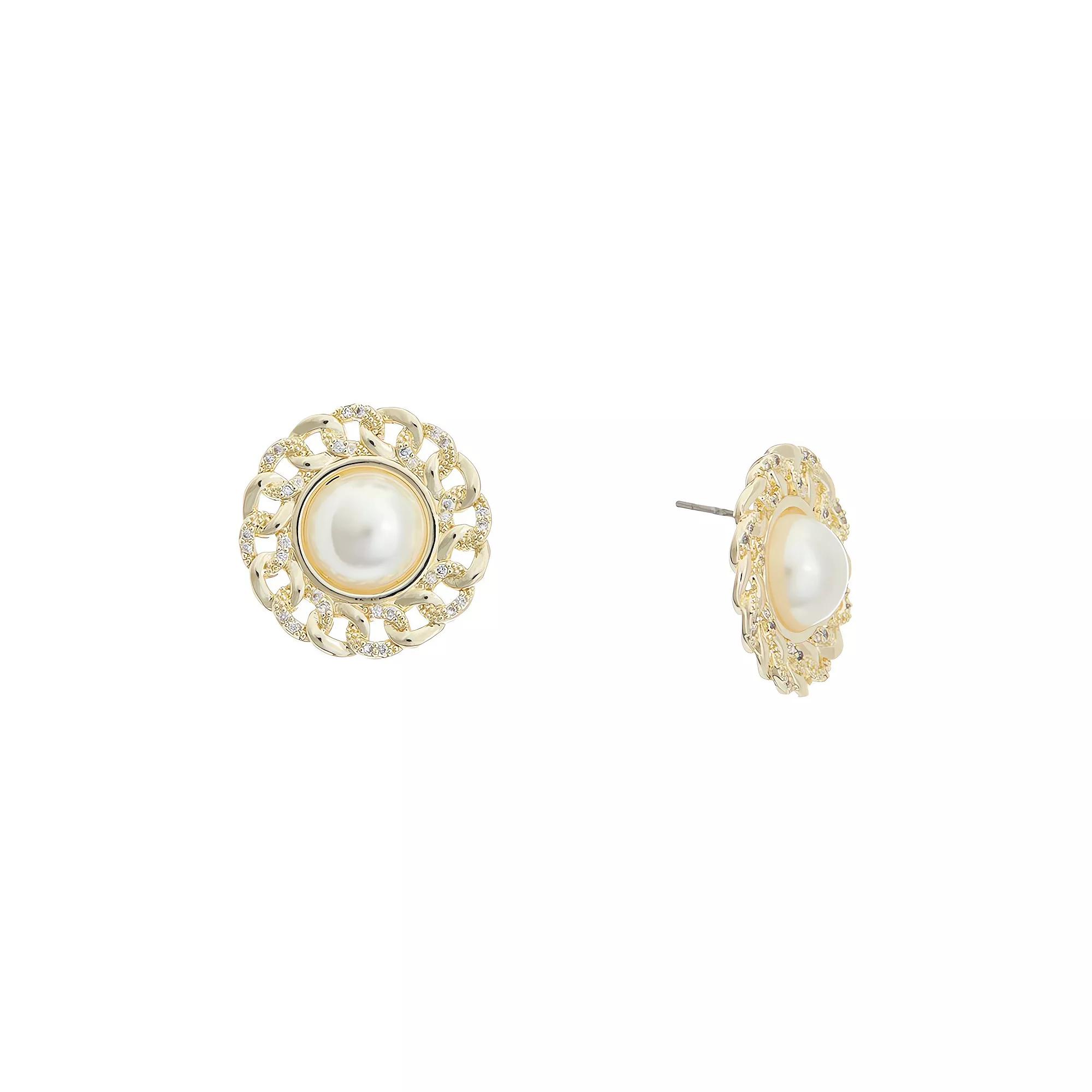 Juvell 18k Gold Plated Cubic Zirconia & Simulated Pearl Stud Earrings, Women's, Gold Tone Product Image