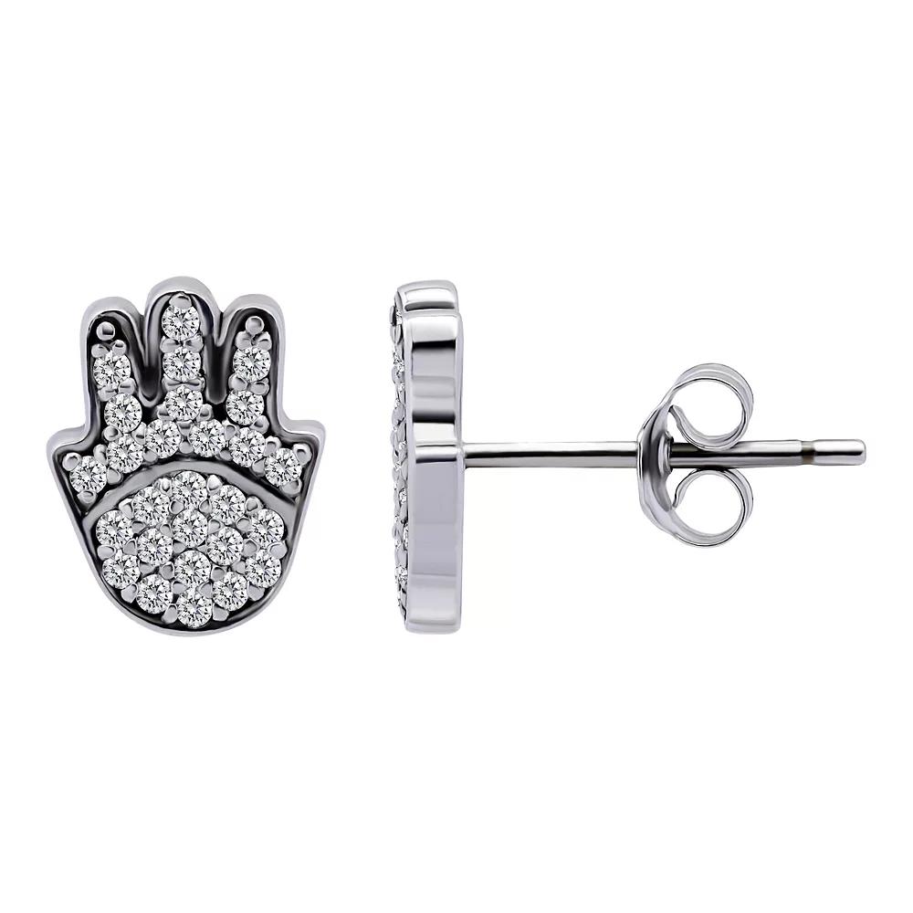 Aleure Precioso Sterling Silver Pave Cubic Zirconia Hamsa Hand Stud Earrings, Women's Product Image