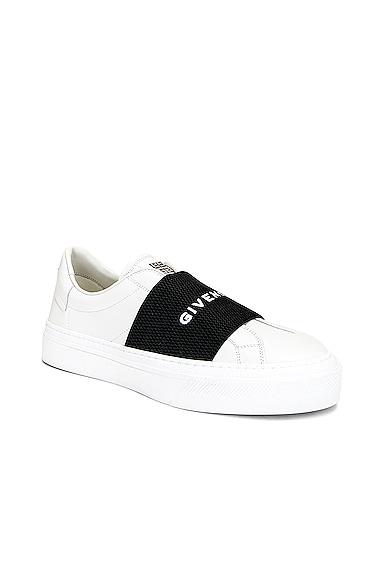 GIVENCHY Logo-embroidered Slip-on Leather Sneakers In White Black Product Image