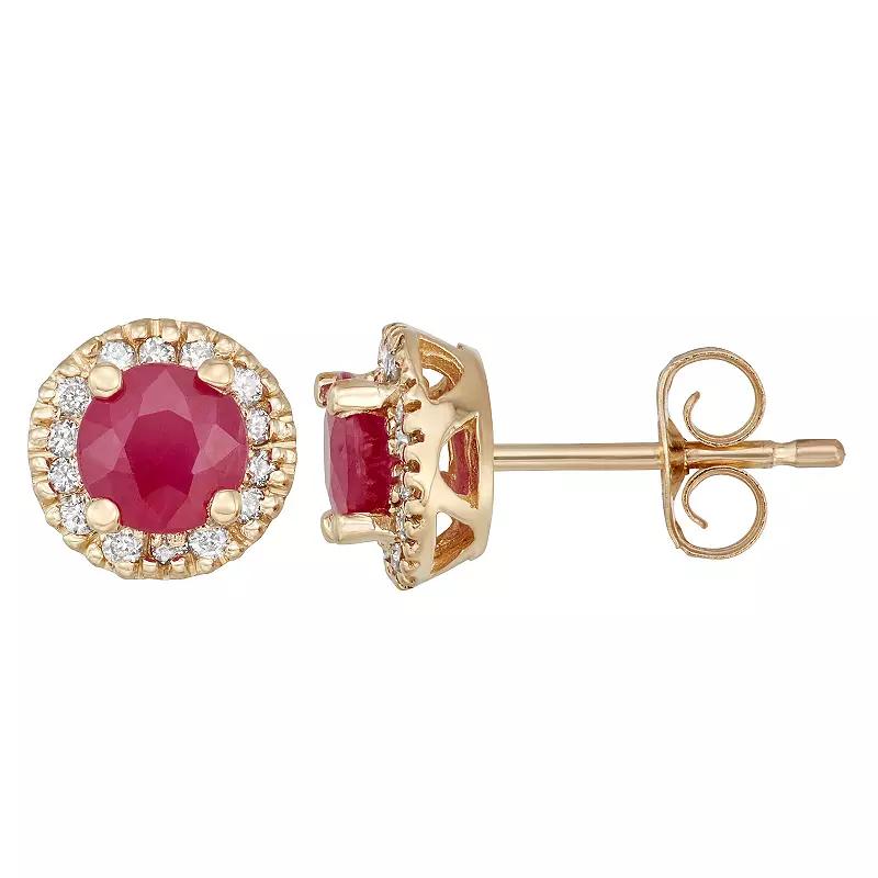 The Regal Collection 14k Gold Ruby & 1/8 Carat T.W. IGL Certified Diamond Tiered Halo Stud Earrings, Women's, Pink Product Image
