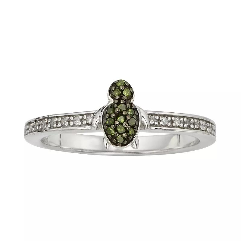 Jewelexcess Sterling Silver 1/7-ct. T.W. Green and White Diamond Turtle Ring, Women's, Size: 6 Product Image