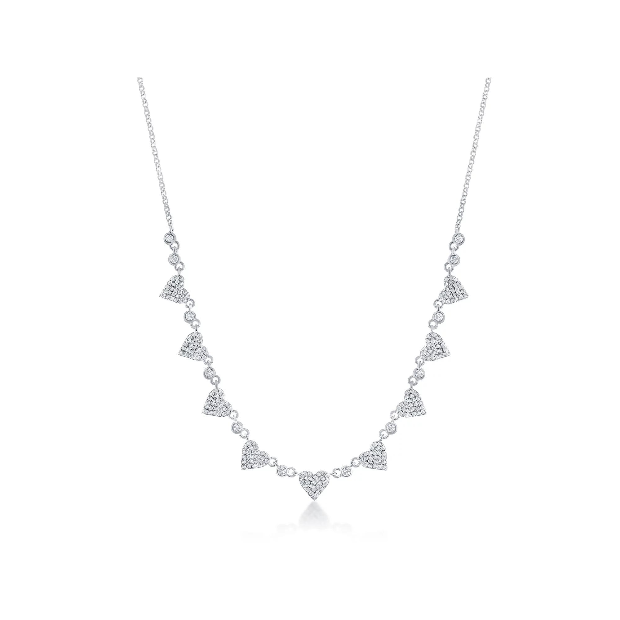 Argento Bella Sterling Silver Cubic Zirconia Heart Collar Necklace, Women's Product Image